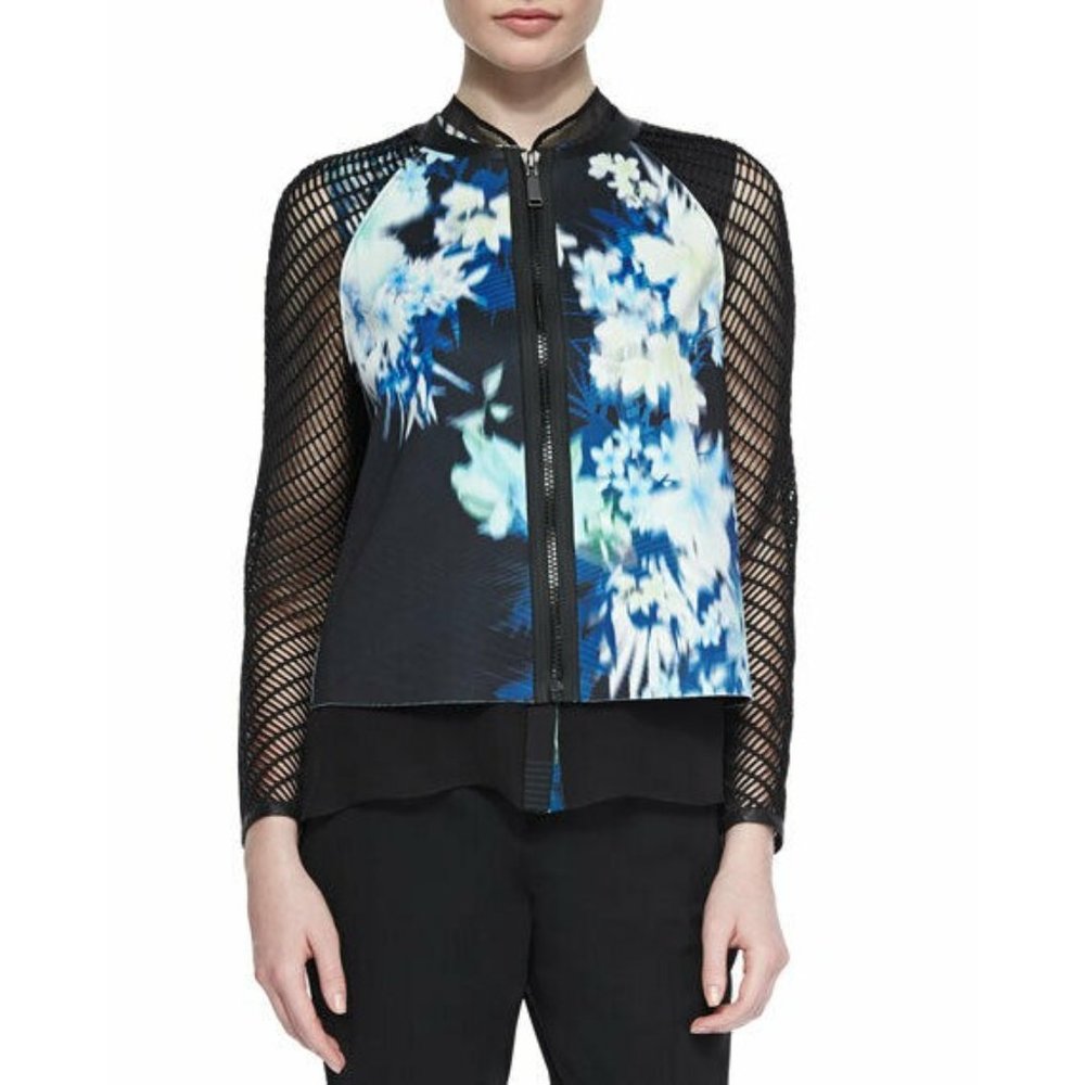 Elie Tahari Sandi Floral Print Mesh Jacket Size 4
